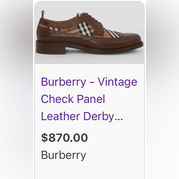 Burberry Vintage check panel Oxford/Derby Shoe Men’s size 41 US size 8 - Picture 6 of 6